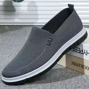Производитель летних кроссовок из полой сетки с летающей плетеной сеткой, мужских кроссовок с одной педалью для пап среднего и пожилого возраста, легких повседневных кроссовок 39 серый
