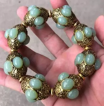 Производитель оптовая продажа тибетский серебряный инкрустированный нефритовый браслет DIY бисерный браслет