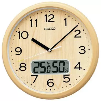 Производитель расширенные настенные часы Seiko радио аналоговые температура влажность светло-коричневые диаметр 311 x 51 мм KX273B [2 года гарантии] светло-коричневого