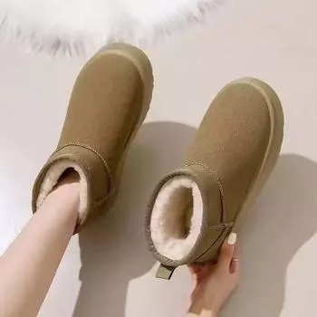 [Производитель] зимние ботинки на толстой подошве, женская обувь зима 2024 года, нескользящая мягкая подошва, ворсистый утолщенный высокий хлопковый ботинок 36 коричневый