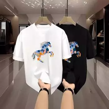 Производители Гонконгский ветер с коротким рукавом шоколадная футболка топ тренд все просто напечатано удобная футболка M