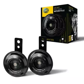 [Производство HELLA, Германия] Мотоциклетный двухтональный клаксон, черный, цветной: черный / Содержание: высокий тон + низкий тон, комплект из 2 предметов