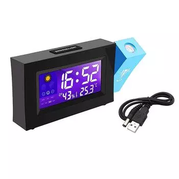 Projection Alarm Clock Snooze Function Temperature Humidity 12/24H