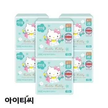 Прокладки гигиенические Marisom Hello Kitty Cotton Soft Long Liner 20 шт. в упаковке по 6 шт., популярный персонаж в Корее