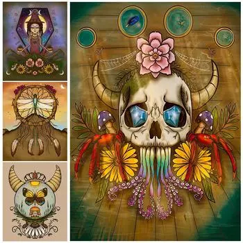 Проклятие скелета, элементы волшебства бабочки и стрекозы, настенная живопись на холсте, украшение для дома, плакат с волшебством поклонения 21cm30cm NoFrame