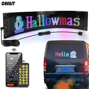 Прокручивающаяся рекламная светодиодная панель вывесок Bluetooth-приложение Управление логотипом Подсветка Настройка текста Шаблон Анимация Программируемый автомобильный дисплей 16x32 LEDs 7x17 CM