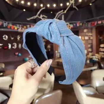 PROLY Новая Мода Джинсовая Повязка на Голову Широкая Боковая Повязка на Голову Узел Посередине Головной Убор Мягкий Тюрбан Аксессуары для Волос