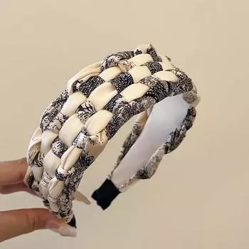 PROLY Новая Мода Повязка на Голову для Женщин Широкая Боковая Повязка для Волос Ручной Работы Плетеная Тюрбан Черный Бежевый Аксессуары для Волос