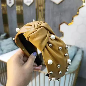 PROLY Новая Мода ПУ Повязка для Волос для Женщин Широкая Сторона Смешивание Жемчуга Повязка на Голову Искусственная кожа Кожаные Головные Уборы Аксессуары для Волос