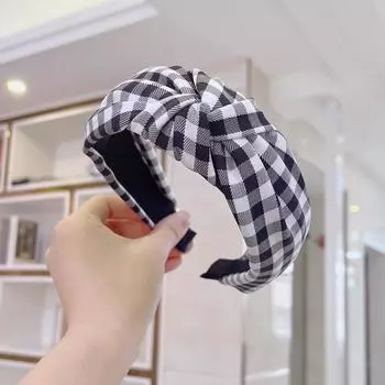 PROLY Новая Мода Женская Повязка на Голову Широкая Классическая Клетчатая Повязка для Волос с Узлом Посередине Головной Убор Винтажные Аксессуары для Волос