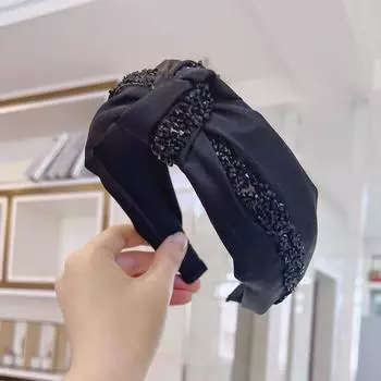 PROLY Новая Мода Женские Аксессуары для Волос Широкий Бок Блестящая Стразами Повязка на Голову с Узлом Посередине
