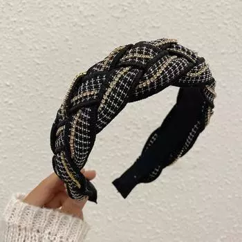 PROLY Новая Мода Женские Аксессуары для Волос Широкий Бок Ручная Работа Плетеный Ободок Стразы Повязка на Голову Тюрбан