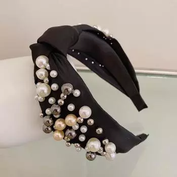 PROLY Новая Мода Женские Аксессуары для Волос Широкий Ободок для Волос Смешанные Жемчужины Барочный Ободок для Волос Для Взрослых Головной Убор с Узлом Посередине