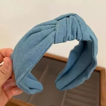 PROLY новая модная женская повязка на голову с узлом по центру, джинсовая повязка на голову, однотонный большой бант, головной убор, аксессуары для волос для взрослых