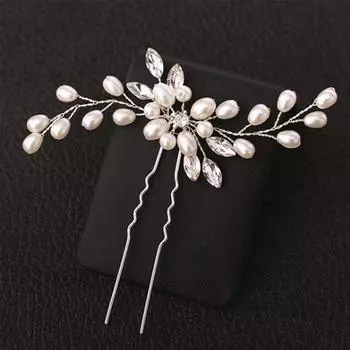 Prom Silver Rhinestone Simulated Pearl Crystal Women Hair Fork Hairpin Headwear Hair Accessories