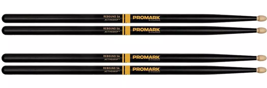PROMARK Select Balance Active Grip Acorn Tip Drumsticks with Rebound Balance 5A Tips, 2 Pairs, R5AAG-2P (406 x 14.4mm), Black