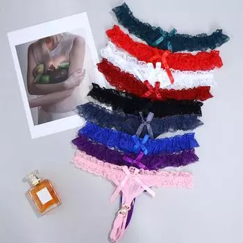 Промежность однотонные кружевные стринги с низкой талией корейский стиль нижнее белье Т-образные трусики женское нижнее белье