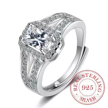 Promise 925 Sterling Silver Classic Wedding Ring Aaa +Cubic Crystal Rings For Women Wedding Jewelry Charms Princess Bijoux Resizable