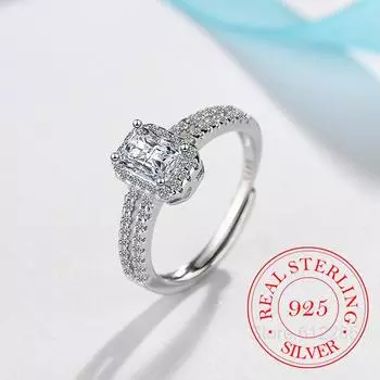 Promise 925 Sterling Silver Classic Wedding Ring Cubic Zirconie Rings for Women Wedding Jewelry Charms Princess Bijoux Resizable