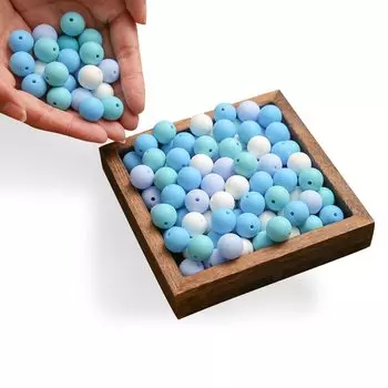 Promise Babe Силиконовые 100 круглых моющихся и дезинфицируемых бусины от Handicraft Accessory Handmade Supplies, синие, 15 мм, шт., бусины, кипячение,