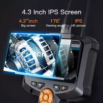 Промышленная эндоскопическая камера, 4,3-дюймовый IPS-экран, IP67, водонепроницаемый HD1080P, объектив 8 мм, камера для проверки канализации, бороскоп для автомобиля 1m