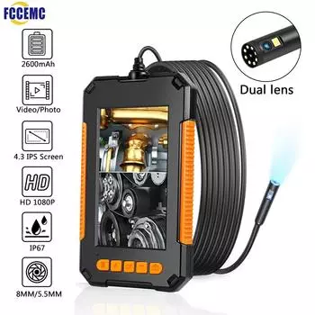 Промышленная эндоскопическая камера 4,3 Один двойной объектив HD 1080P Автомобильный инспекционный бороскоп IP67 Водонепроницаемая канализационная камера со светодиодом 2m