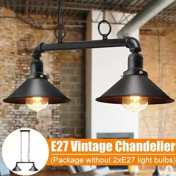 Промышленная винтажная черная металлическая труба с 2 чашками для булочек, потолочный подвесной светильник