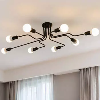 Промышленные потолочные светильники, Потолочные светильники E27 Металлическое освещение, Гостиная Спальня Кухня Лофт Бар Кафе Освещение Винтажные потолочные светильники 8 ламп