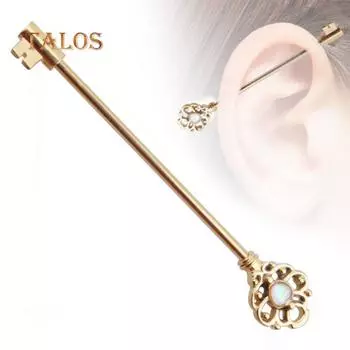 Промышленные серьги-штанги с полым ключом, пирсинг хряща из нержавеющей стали, брелок для пирсинга тела серебряный