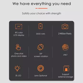 Промышленный эндоскоп, бороскоп 1080P с 6 светодиодными лампами, 4,5-дюймовый цветной IPS-дисплей, змеиная камера, IP67 Type 3 & 2M