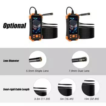 Промышленный эндоскоп с 4,3-дюймовым IPS-экраном, объективом 5,5 мм, камерой для осмотра бороскопа 1080P с 7.9mm Dual Lens & 10m Cable