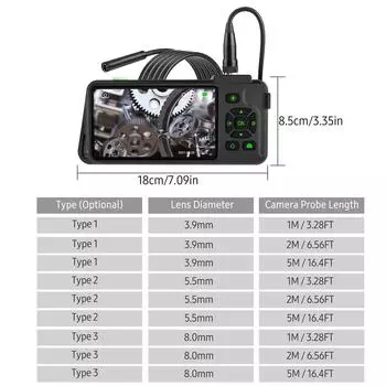 Промышленный эндоскоп с 4,5-дюймовым цветным дисплеем IPS, 1080P, фото, видео, змеиная камера с 8 светодиодами Type 3 & 1M чёрный