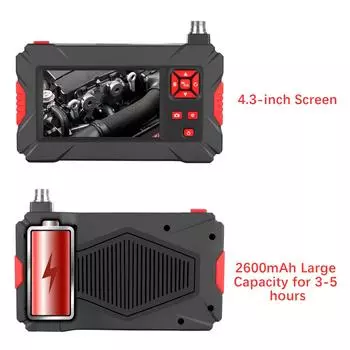 Промышленный эндоскоп с 8-миллиметровой камерой для автомобильного осмотра, водонепроницаемой светодиодной подсветкой, экраном 4,3 дюйма чёрный
