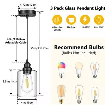 Промышленный подвесной светильник, современный стеклянный подвесной светильник, светильник для обеденного стола, кухни, спальни, прикроватной тумбочки, гостиной, подвесной светильник Without RC