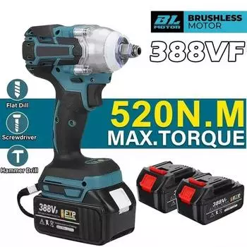 Промышленный ударный гайковерт, бесщеточный, беспроводной, 18 В, в комплект входят две батареи EU синий