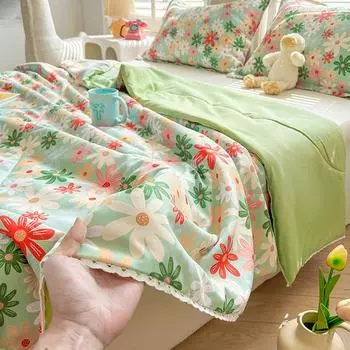 Промытая хлопковая морщинистая пряжа, кружевная юбка, украшение, соевое летнее одеяло, маленькое свежее AB, двойная версия, летнее одеяло 110x150colour random