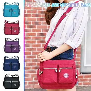 Промытая нейлоновая сумка Холщовая женская сумка Сумка на плечо Сумка для мамы Повседневная сумка для женщин, с несколькими карманами синий