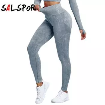 Промытые бесшовные леггинсы для женщин, дышащие водонепроницаемые брюки с высокой талией для спортзала и йоги L синий
