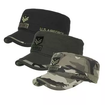 Промытые хлопковые военные кепки Кепки для кадетов Уникальный дизайн Винтажная кепка с плоским верхом One Size чёрный