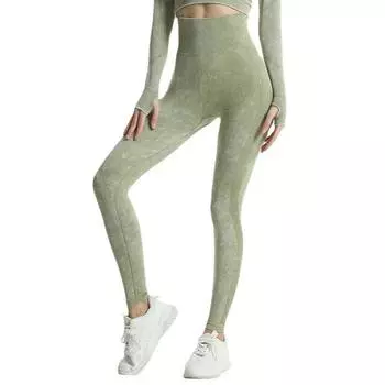 Промытые леггинсы персикового цвета с высокой талией, быстросохнущие спортивные бесшовные леггинсы для йоги S чёрный