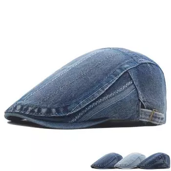 Промытый джинсовый берет, женский весенне-осенний кепка вперед, мужская уличная шляпа от солнца, цветная полосатая кепка светло-синий