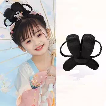 Props Girls Hanfu Hair Chignon Children Hanfu Cosplay Wig Chinese Style Hair Princess Headdress M(6-12 years old)