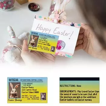Пропуск на удостоверение личности Веселый пасхальный подарок Фестиваль Благословение Карточка Пасхальный кролик Пропуск на удостоверение личности Пластиковый кролик Потерянные водительские права Пасхальные украшения One Size белый