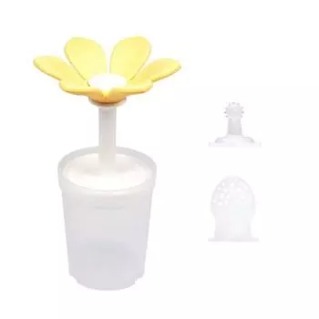 Прорезыватель Chew Chew Bloom 4IN1 + сетка для сока + силиконовая зубная щетка + детская чашка для воды, желтый + кремовый, зубная щетка (этап 1) + детская чашка