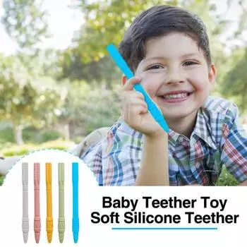Прорезыватель для младенцев, палочка для еды, ручной гибкий жевательный игрушка в форме ракеты, мягкий силиконовый прорезыватель для младенцев, облегчение прорезывания зубов, сенсорный небесно-голубой