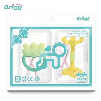 Прорезыватель для зубов Anjou pea + прорезыватель для губ желтый + зажим 2 шт + чехол 2 шт, корейские детские товары