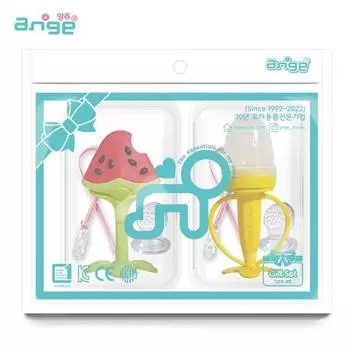 Прорезыватель для зубов Anju 3D арбуз + золотая сеточка для сока банана + сменный блок для сока 2 шт. + зажим 2 шт. + чехол 2 шт., корейские детские товары