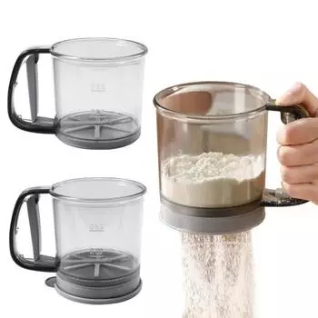 Просеиватель для муки, пресс для одной руки, мелкоячеистое сито для муки, кухонный инструмент для выпечки торта, сахар, какао-порошок, специи Single Layer