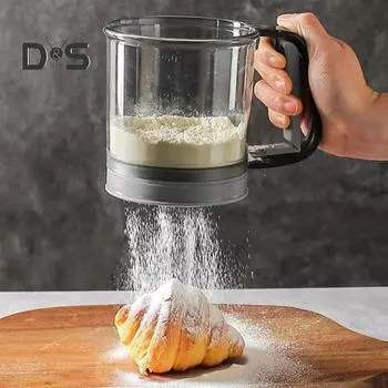 Просеиватель для муки, пресс для одной руки, мелкоячеистое сито для муки, кухонный инструмент для выпечки торта, сахар, какао-порошок, специи Single Layer