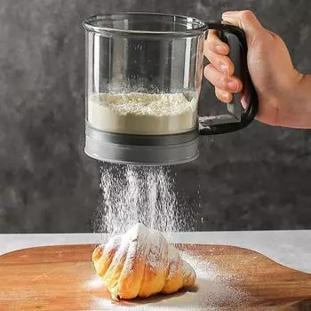 Просеиватель для муки, пресс для одной руки, мелкоячеистое сито для муки, кухонный инструмент для выпечки торта, сахар, какао-порошок, специи Single Layer